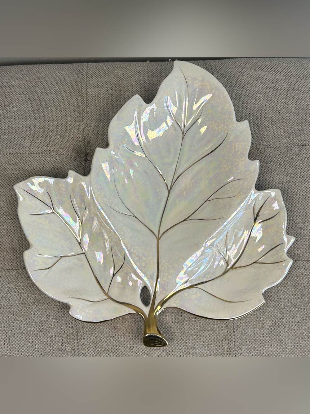 Vintage Chikaramachi Porcelain Hand Painted Iridescent Leaf Plate Made In Japan
